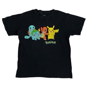 Pokemon T-shirt Medium Black Pikachu Squirtle Bulbasaur Charmander